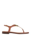 Guess Woman Thong Sandal Brown Size 8 Leather