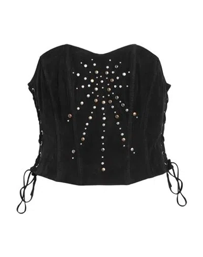 Guess Woman Top Black Size L Soft Leather