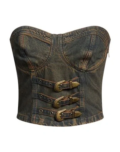 Guess Woman Top Blue Size L Cotton In Brown