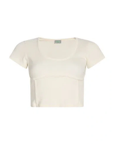 Guess Woman Top Cream Size L Cotton, Elastane In White