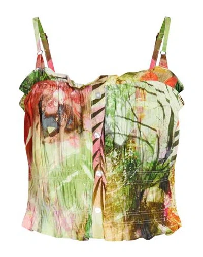 Guess Woman Top Green Size L Ecovero Viscose In Multi