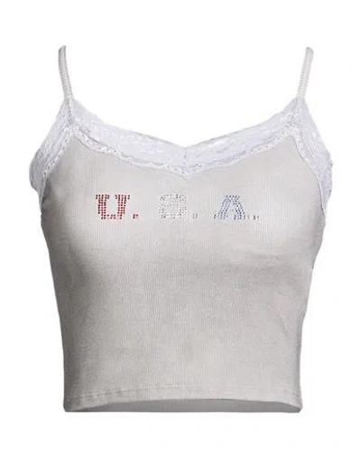 Guess Woman Top Grey Size L Cotton, Elastane, Polyamide In White