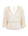 Guess Woman Top Ivory Size L Viscose, Silk In White