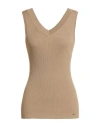 Guess Woman Top Khaki Size L Viscose, Polyamide In Nude
