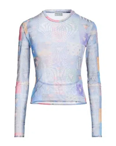 Guess Woman Top Light Blue Size M Polyester, Elastane