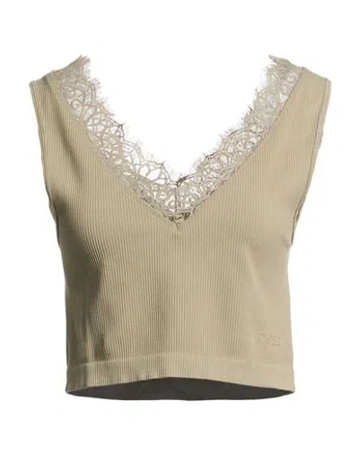 Guess Woman Top Military Green Size L Polyamide, Elastane, Cotton In Animal Print