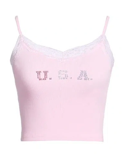Guess Woman Top Pink Size L Cotton, Elastane, Polyamide