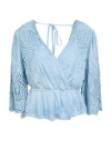 Guess Woman Top Sky Blue Size L Viscose, Silk In Blue