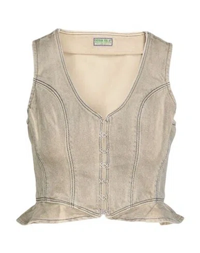 Guess Woman Top Taupe Size S Cotton In Gray
