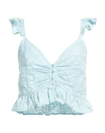 Guess Woman Top Turquoise Size S Cotton In Blue