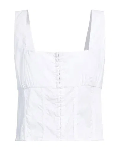 Guess Woman Top White Size M Cotton, Nylon, Elastane