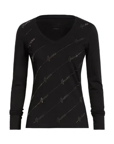 Guess Woman T-shirt Black Size L Cotton, Elastane