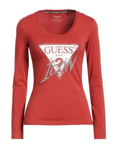 Guess Woman T-shirt Brick Size Xs Cotton, Elastane In Red