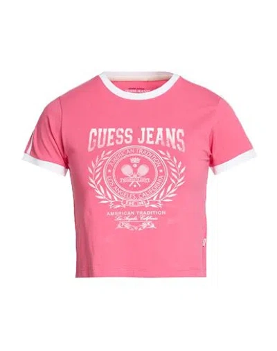 Guess Woman T-shirt Coral Size M Cotton, Elastane In Pink