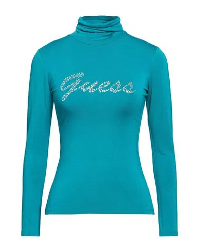 Guess Woman T-shirt Emerald Green Size Xs Viscose, Elastane In Animal Print