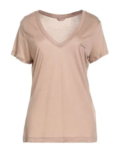 Guess Woman T-shirt Light Brown Size L Lyocell