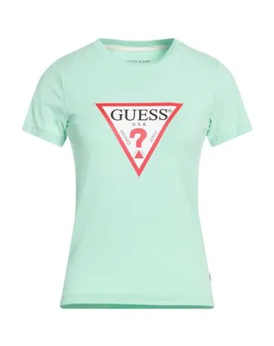 Guess Woman T-shirt Light Green Size L Cotton, Elastane