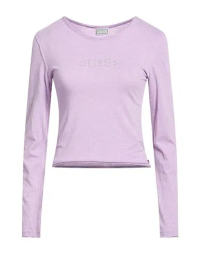 Guess Woman T-shirt Lilac Size S Cotton, Polyester In Pink