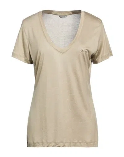 Guess Woman T-shirt Sage Green Size L Lyocell In Brown