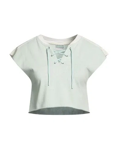 Guess Woman T-shirt Sky Blue Size M Cotton, Elastane In White