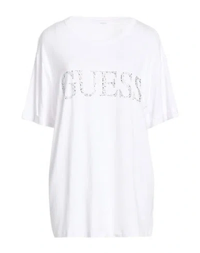 Guess Woman T-shirt White Size L Viscose, Elastane