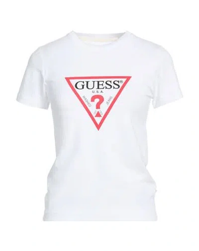 Guess Woman T-shirt White Size M Cotton, Elastane