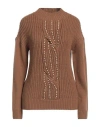 Guess Woman Turtleneck Camel Size L Acrylic, Wool In Beige