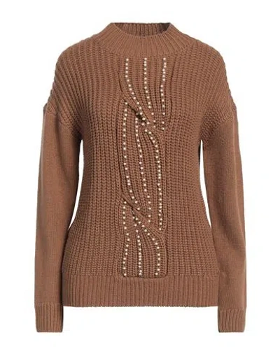 Guess Woman Turtleneck Camel Size L Acrylic, Wool In Beige