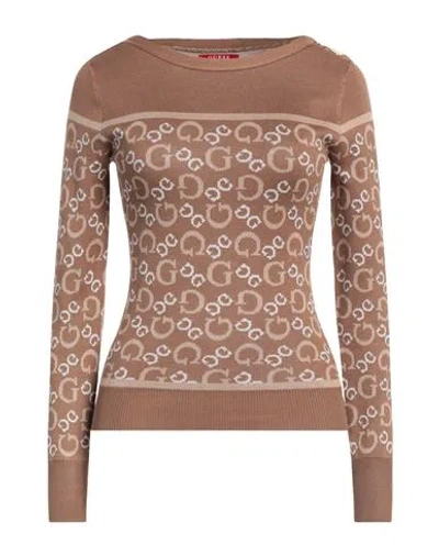 Guess Woman Sweater Camel Size L Viscose, Polyester In Beige