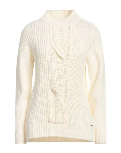Guess Woman Turtleneck Cream Size L Acrylic, Wool In White