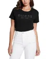 Guess Women's 1981 Crystal Logo Cotton T-shirt In Jet Black A996