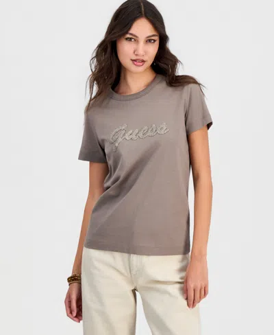 Guess Women's 3d Script Logo Short-sleeve T-shirt In Brown