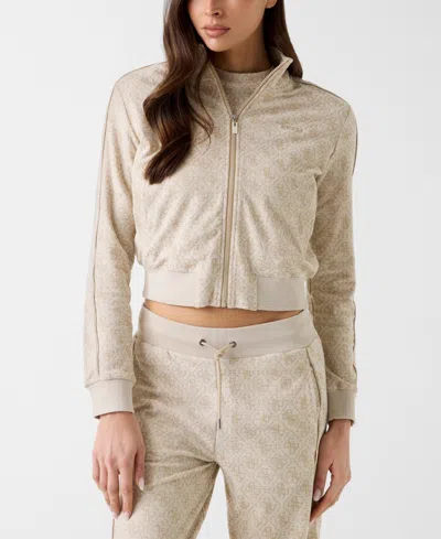 Guess Women's 4g All Over Jacquard High Neck Full Zip Jacket In Neutral