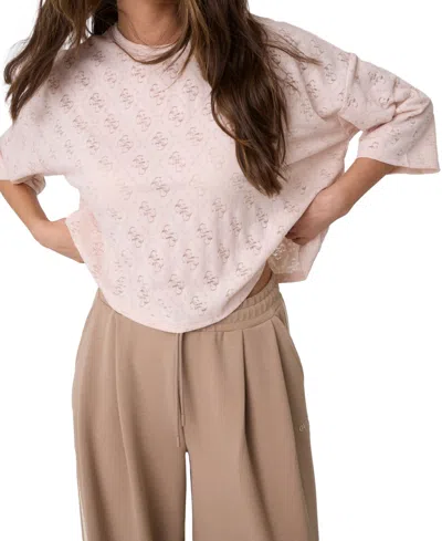 Guess Women's 4g Rhombus Jacquard Crewneck Short-sleeve Knit T-shirt In Transparent Effect Champagn