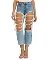 GUESS WOMEN'S '90S HIGH RISE DISTRESSED ANKLE JEANS