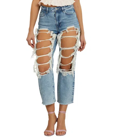 Guess Women's '90s High Rise Distressed Ankle Jeans In Super Destroy Indigo