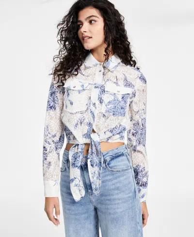 Guess Women's Adelaide Long-sleeve Tie-hem Shirt In Dreaming Lilies Print