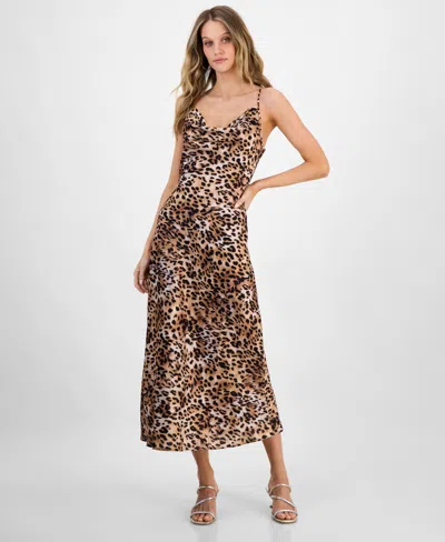Guess Women's Akilina Cowlneck Sleeveless Midi Dress In Cheetah Skin Print