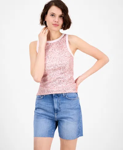 Guess Women's Alexia Sequin Cotton Sleeveless Top In Low Key Pink