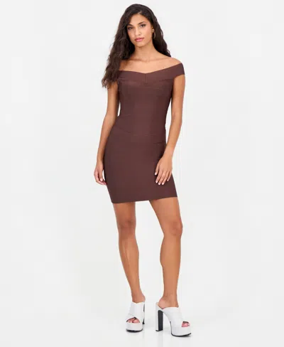 Guess Women's Alexis Bandage High-waisted Mini Skirt In Brown
