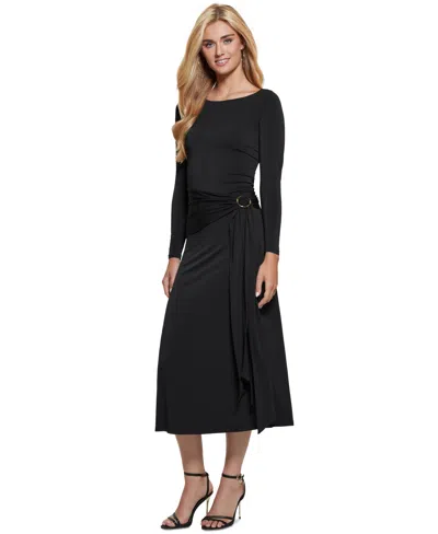 Guess Women's Alisa Gathered Jersey Midi Dress In Jet Black A996