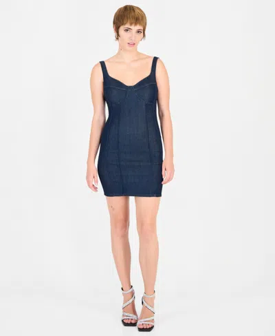 Guess Women's Alora Body-con Sweetheart Denim Mini Dress In Blue