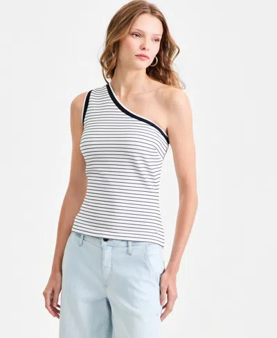 Guess Women's Alphonsine Striped Monoshoulder Top In White