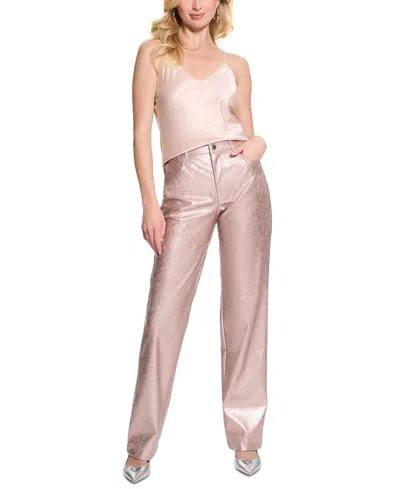 Guess Women's Ambra Metallic Straight-leg Pants In Metallic Dusty Pink