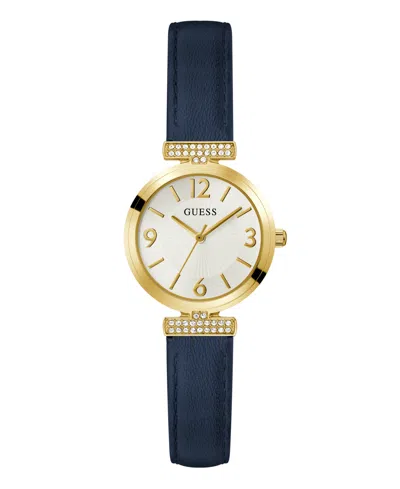 Guess Women's Analog Blue Genuine Leather Watch, 28mm