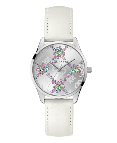 Guess Women's Analog White Genuine Leather Watch, 36mm