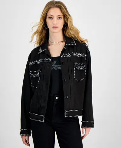 Guess Women's Angelica Faux-suede Studded Jacket In Jet Black