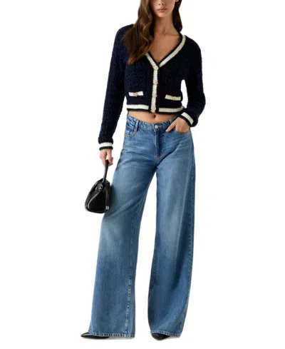 Guess Women's Aomori Tape Detail V-neck Sweater In Blue