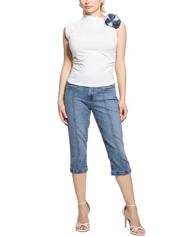 Guess Women's Ariane 3d Floral-trim Sleeveless Top In Pure White