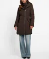 Guess Women's Asymmetric Zip-front Hooded Puffer Coat In Brown